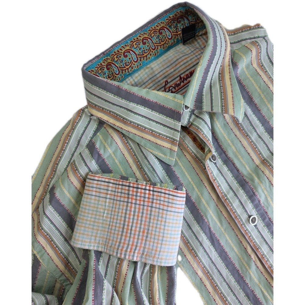 Robert Graham Striped Flip Cuff Shirt MUTLICOLOR Luxury AUTUMN Men's Size LARGE